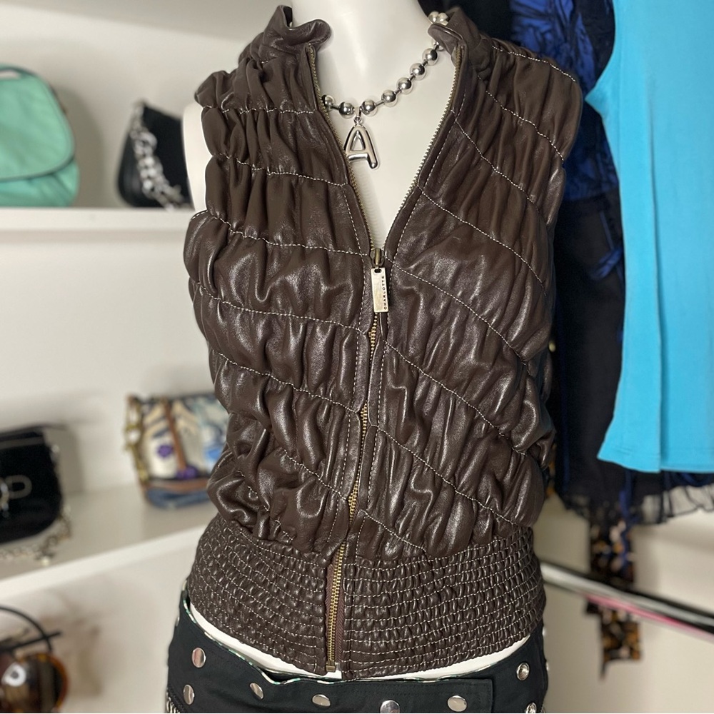 Y2K Asymmetrical Gathered Leather Vest